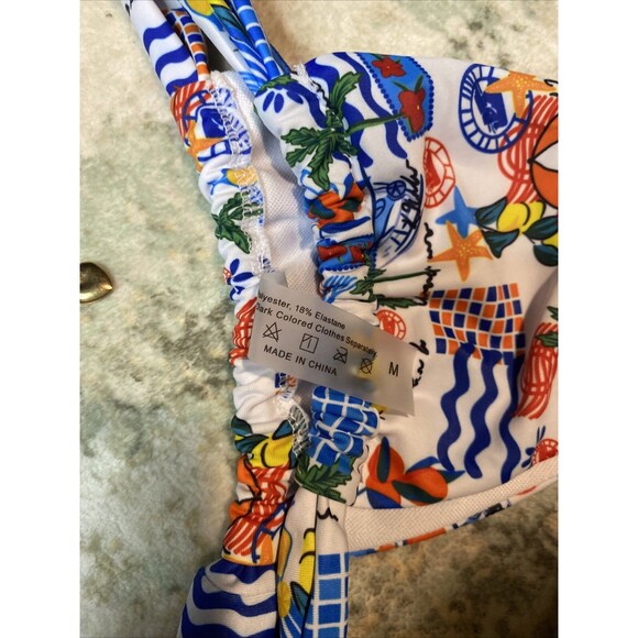 Cheeky Bikini 2 Pc Swimsuit Beach Swim Wear - Gold Charm Accents - Size Med - Picture 3 of 3